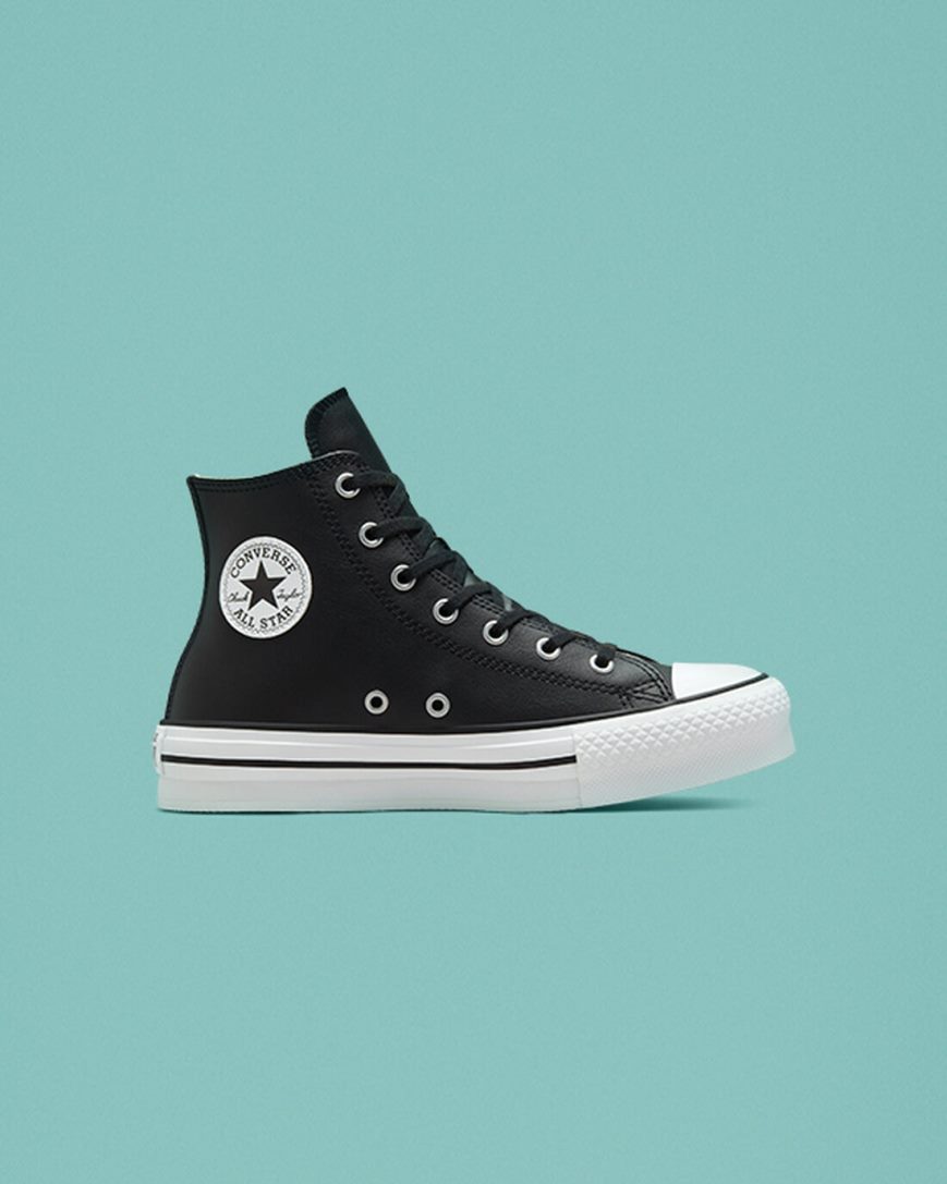 Zapatos Plataforma Converse Chuck Taylor All Star Lift Cuero Altas Niño Negras Beige Blancas | PE 2WE847